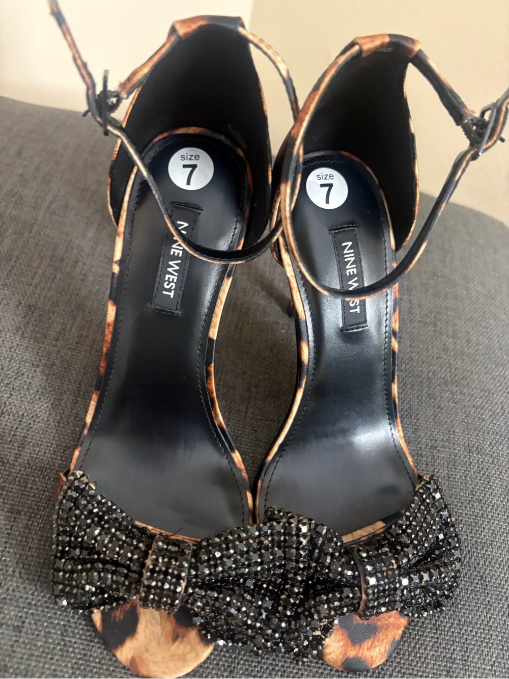 Nine West Animal Print High Heels Open Toe with Bow Size 7